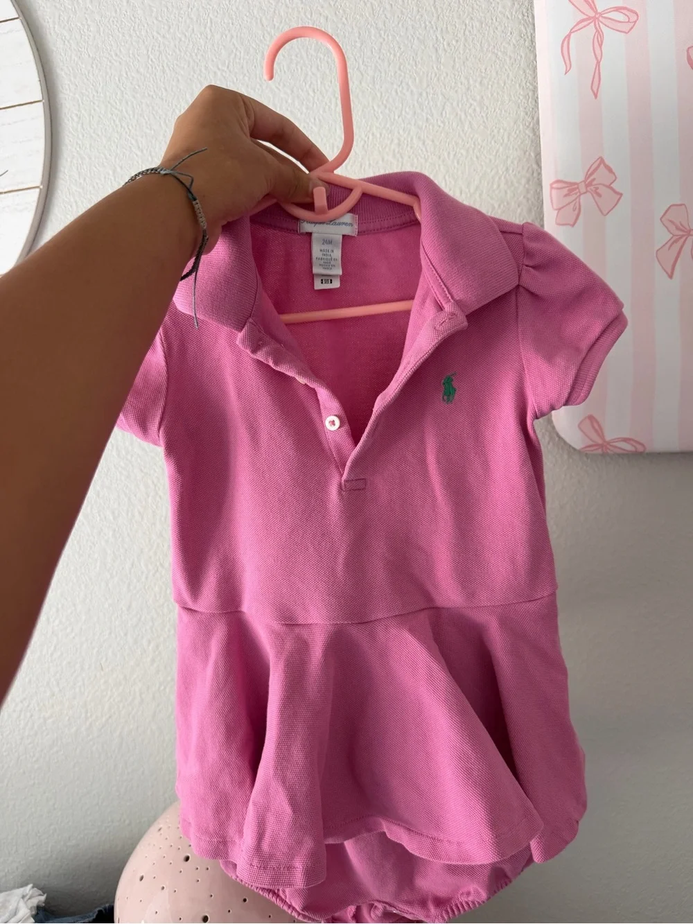 Ralph Lauren Pink Polo Peplum Top with Green Pony